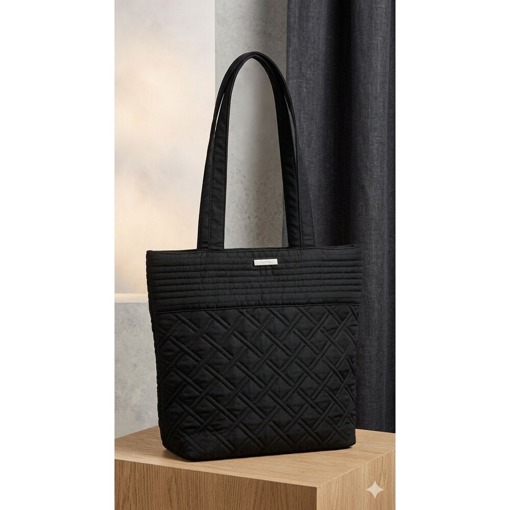 Vera Bradley Tote Black Microfiber Quilted Shoulder Bag Purse Classic Minimalist